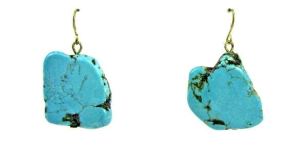 earrings with large, flat turquoise stones