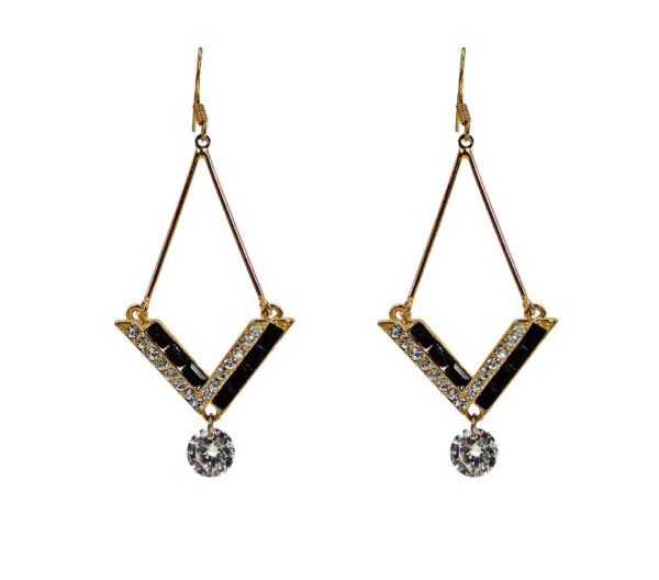 CRYSTAL V SHAPE EARRING WITH CUBIC ZIRCONIA STONE DROP