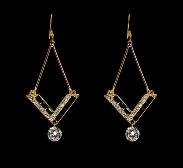 CRYSTAL V SHAPE EARRING WITH CUBIC ZIRCONIA STONE DROP - Image 2