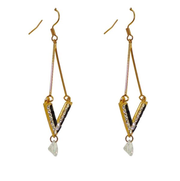 CRYSTAL V SHAPE EARRING WITH CUBIC ZIRCONIA STONE DROP - Image 3