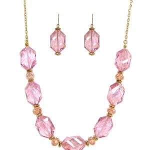 necklace with hexagonal pink crystals