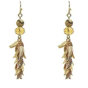 golden earrings with bunch of gold leaves