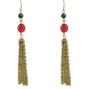 earrings with red gem and tassel