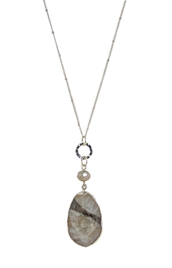 A grey genuine stone pendant with necklace