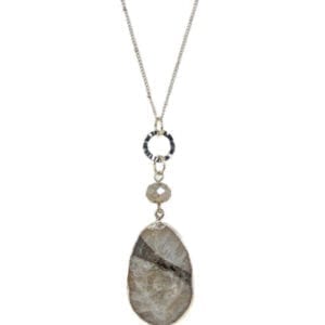 A grey genuine stone pendant with necklace