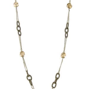 necklace with chain links and light brown crystals