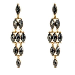 earrings with black crystals arranged in a diamond shape