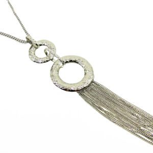 Silver Double Disk and Chain Tassel Necklace