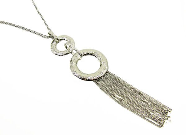 Silver Double Disk and Chain Tassel Necklace