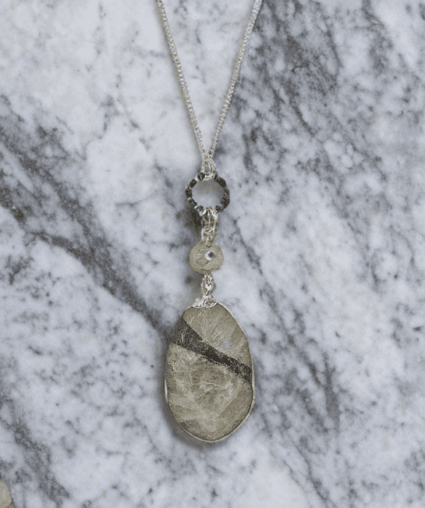 Gray Genuine Stone Pendant Necklace - Image 3