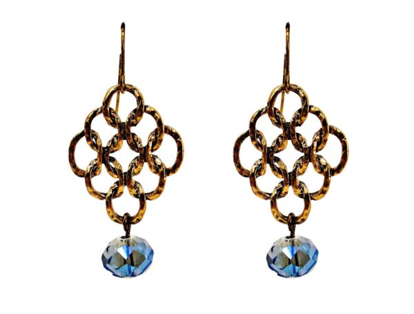 OPEN LATTICE LINK EARRINGS WITH BLUE GLASS BEAD