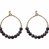 GOLD HOOP EARRINGS WITH GRAY STONE BEADS