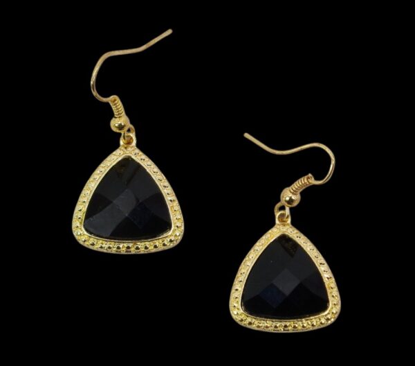 BLACK TRIANGLE SHAPE BEAD EARRINGS IN GOLD SETTING - Image 7