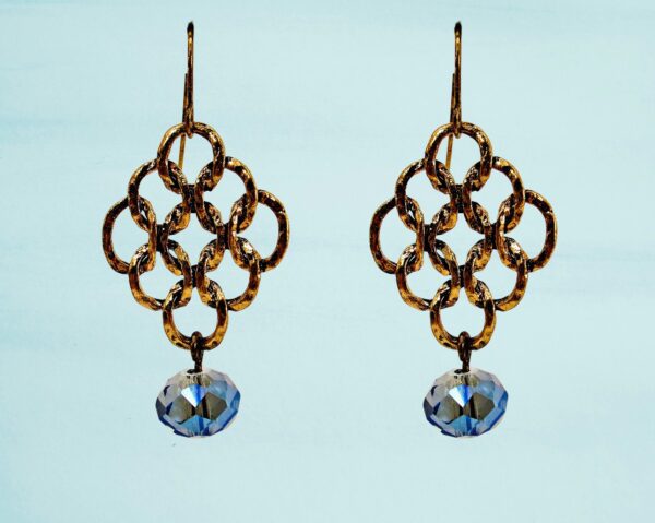 OPEN LATTICE LINK EARRINGS WITH BLUE GLASS BEAD - Image 5