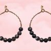 GOLD HOOP EARRINGS WITH GRAY STONE BEADS - Image 3