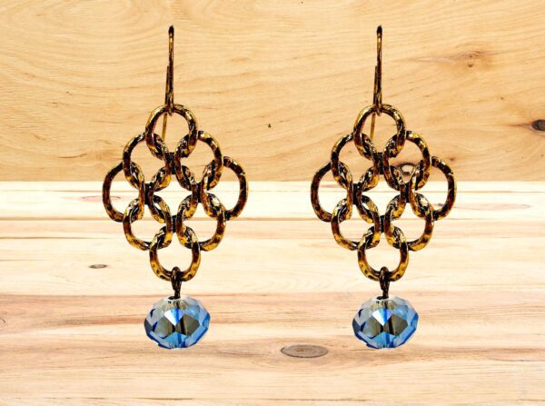 OPEN LATTICE LINK EARRINGS WITH BLUE GLASS BEAD - Image 2