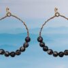 GOLD HOOP EARRINGS WITH GRAY STONE BEADS - Image 5