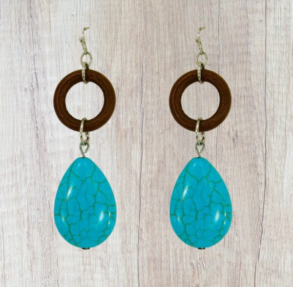 TURQUOISE AND WOOD BEAD EARRINGS - Image 6