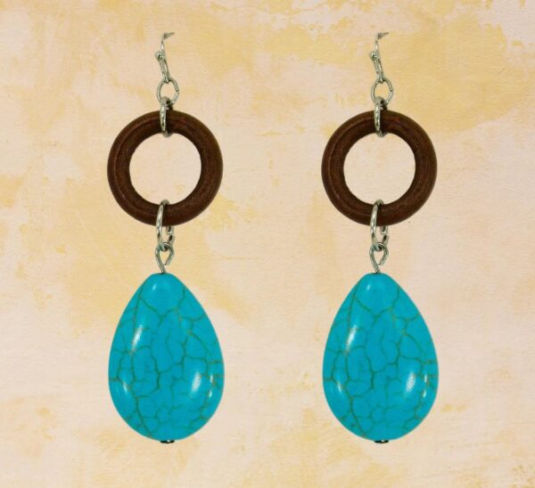 TURQUOISE AND WOOD BEAD EARRINGS - Image 5