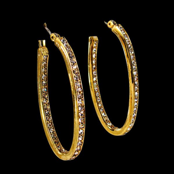 GOLD OVAL CRYSTAL HOOP EARRINGS - Image 3