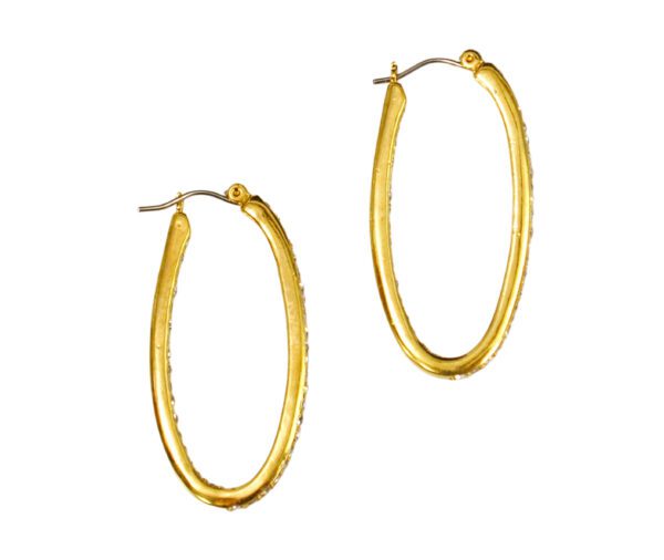 GOLD OVAL CRYSTAL HOOP EARRINGS - Image 9