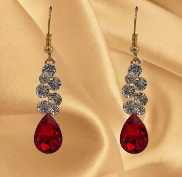 RED CRYSTAL TEARDROP EARRINGS - Image 6