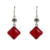 RED AND GRAY GLASS BEAD EARRINGS