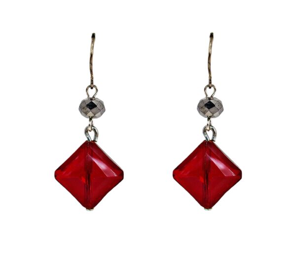 RED AND GRAY GLASS BEAD EARRINGS