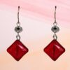 RED AND GRAY GLASS BEAD EARRINGS - Image 3