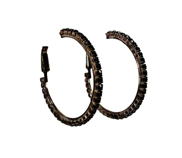 BLACK CRYSTAL HOOP EARRINGS