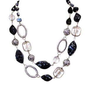 BLACK AND SILVER DOUBLE ROW BEAD NECKLACE