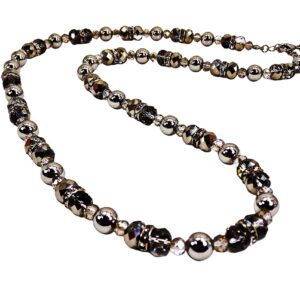 LONG GRAY GLASS AND CRYSTAL NECKLACE
