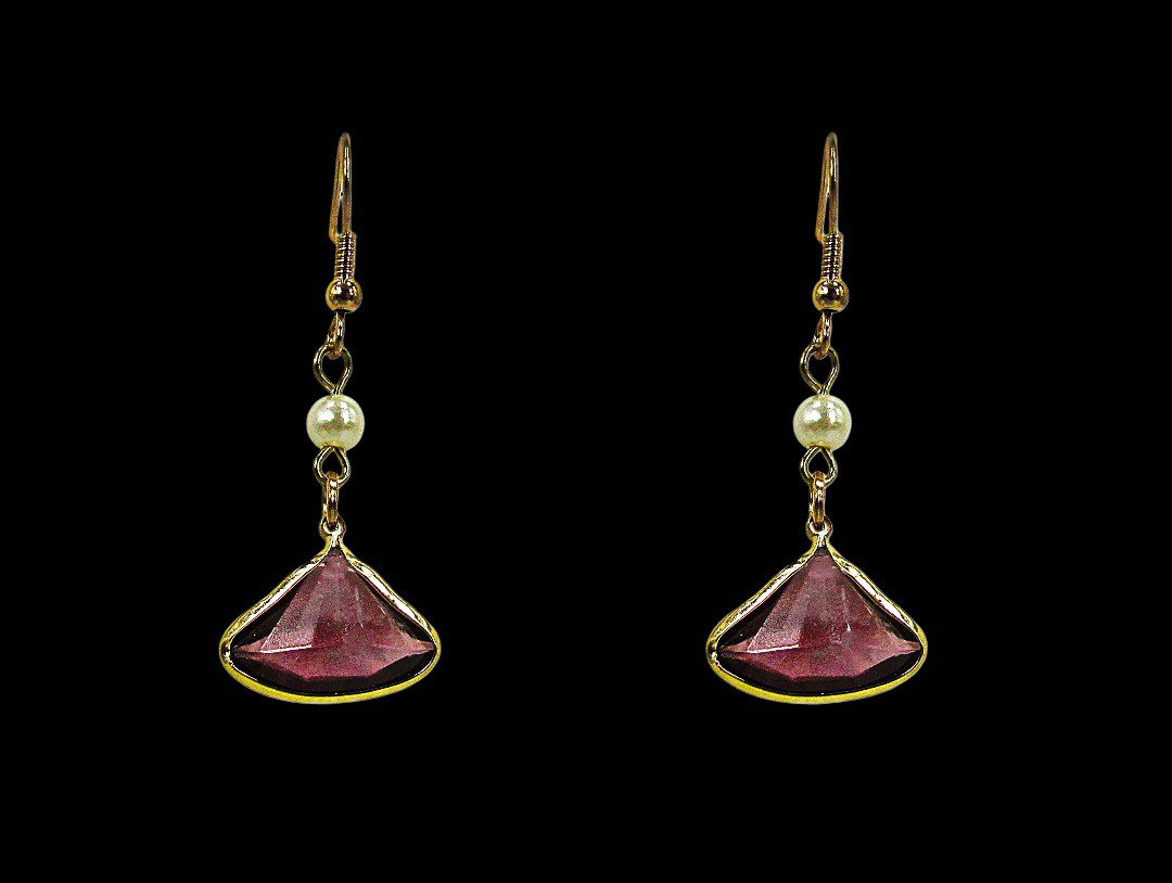 Purple Glass Pearl Drop Earrings - Image 3