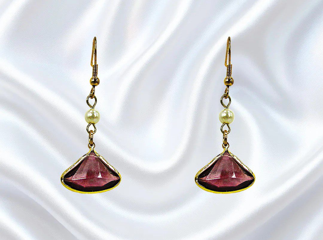 Purple Glass Pearl Drop Earrings - Image 5