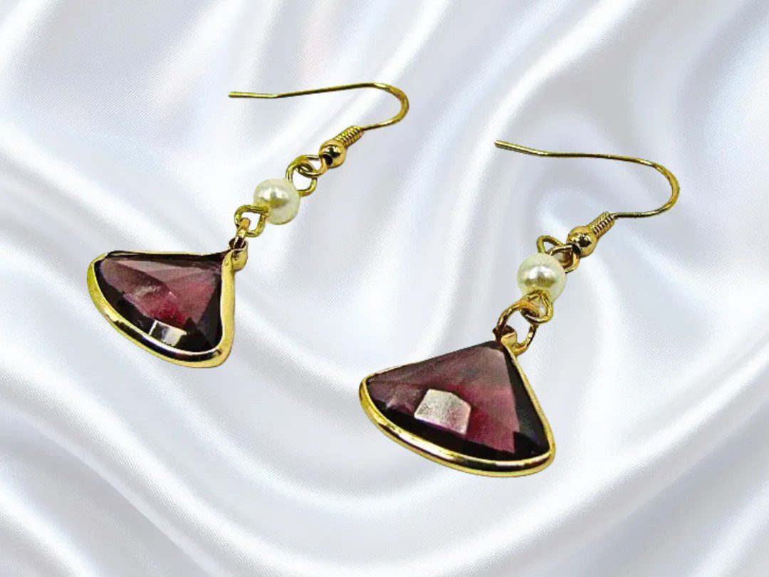 Purple Glass Pearl Drop Earrings - Image 6