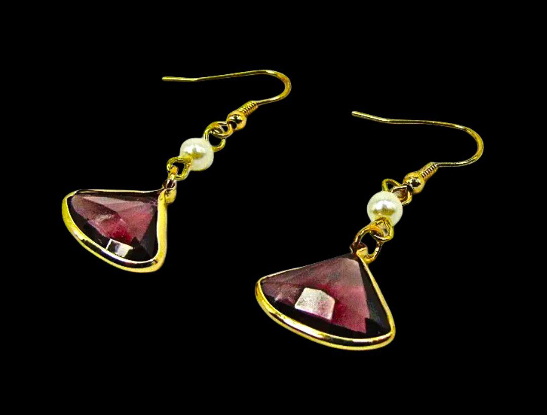 Purple Glass Pearl Drop Earrings - Image 4