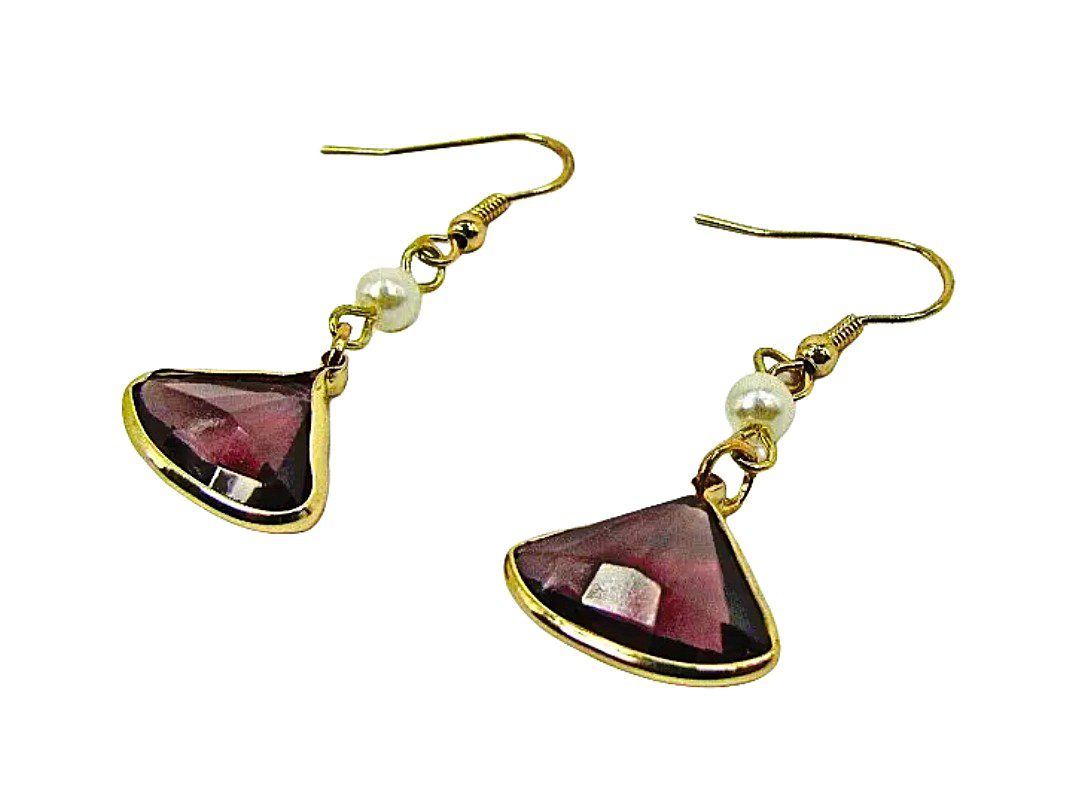 Purple Glass Pearl Drop Earrings - Image 2