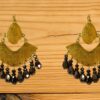BURNISHED GOLD COLOR EARRING WITH GRAY GLASS BEADS - Image 4