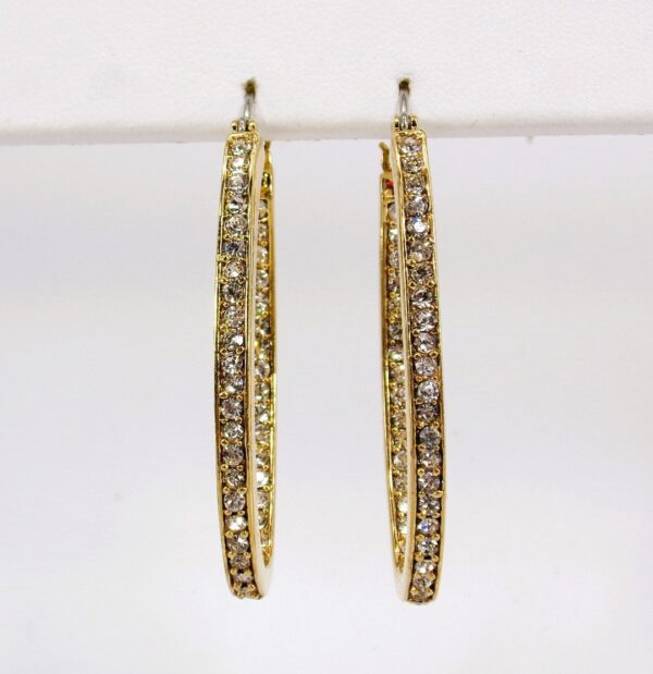 GOLD OVAL CRYSTAL HOOP EARRINGS - Image 4