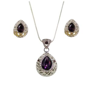 PURPLE TEARDROP CRYSTAL PENDANT AND EARRING SET
