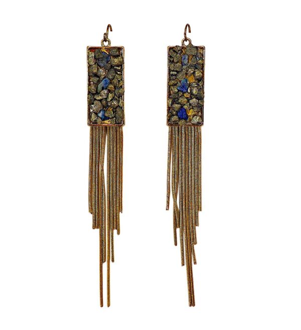GENUINE STONE AND GOLD FRINGE CHAIN EARRINGS