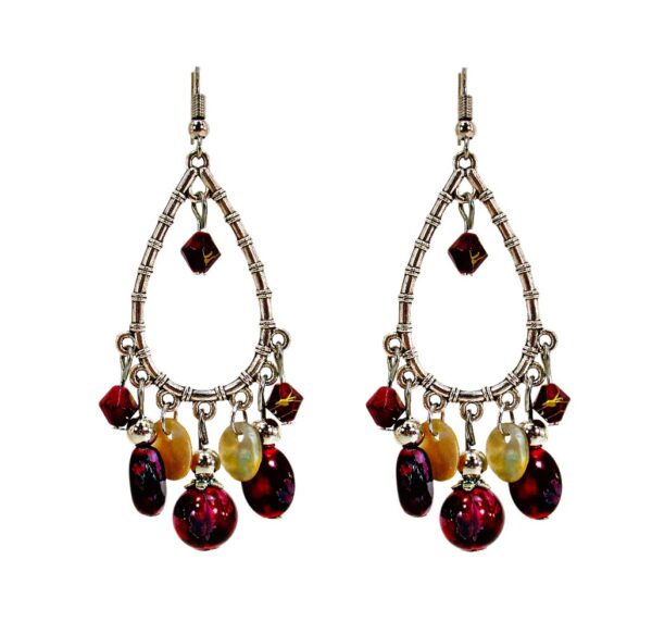 RED AND SHELL BEAD HOOP EARRINGS