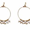 GOLD HOOP EARRINGS WITH SMALL WHITE DANGLING BEADS - Image 5