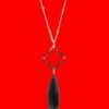 BLACK TEARDROP STONE & CLOVER CHARM NECKLACE - Image 6