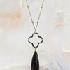 BLACK TEARDROP STONE & CLOVER CHARM NECKLACE - Image 7