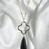 BLACK TEARDROP STONE & CLOVER CHARM NECKLACE - Image 3