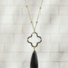 BLACK TEARDROP STONE & CLOVER CHARM NECKLACE - Image 5
