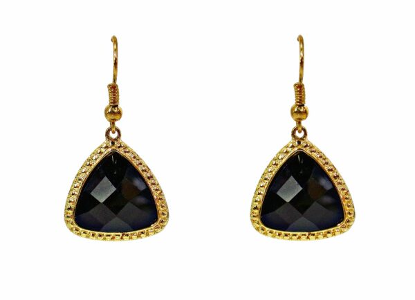 BLACK TRIANGLE SHAPE BEAD EARRINGS IN GOLD SETTING