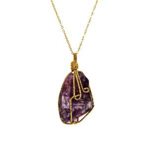 LARGE PURPLE STONE PENDANT WRAPPED IN GOLD