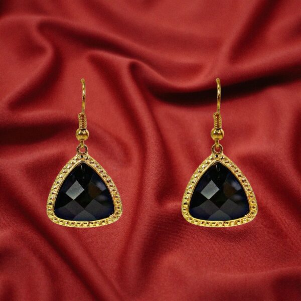 BLACK TRIANGLE SHAPE BEAD EARRINGS IN GOLD SETTING - Image 2